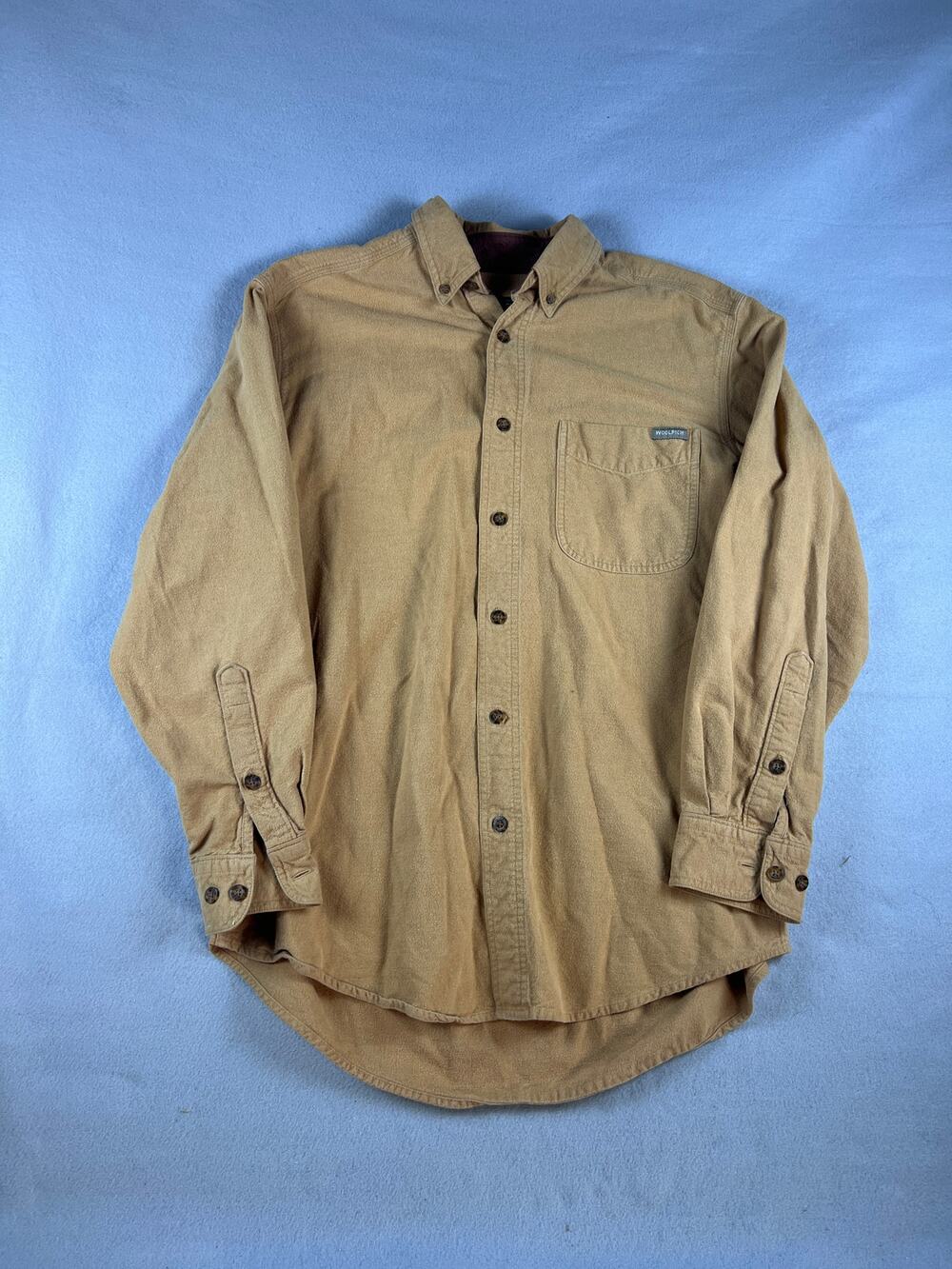 Woolrich Shirt Mens L Tan Long Sleeve Button Up Heavyweight Chamois Flannel